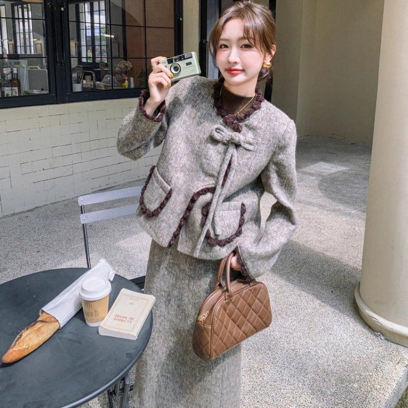 ミックスツイードジャケット×スカートスーツ