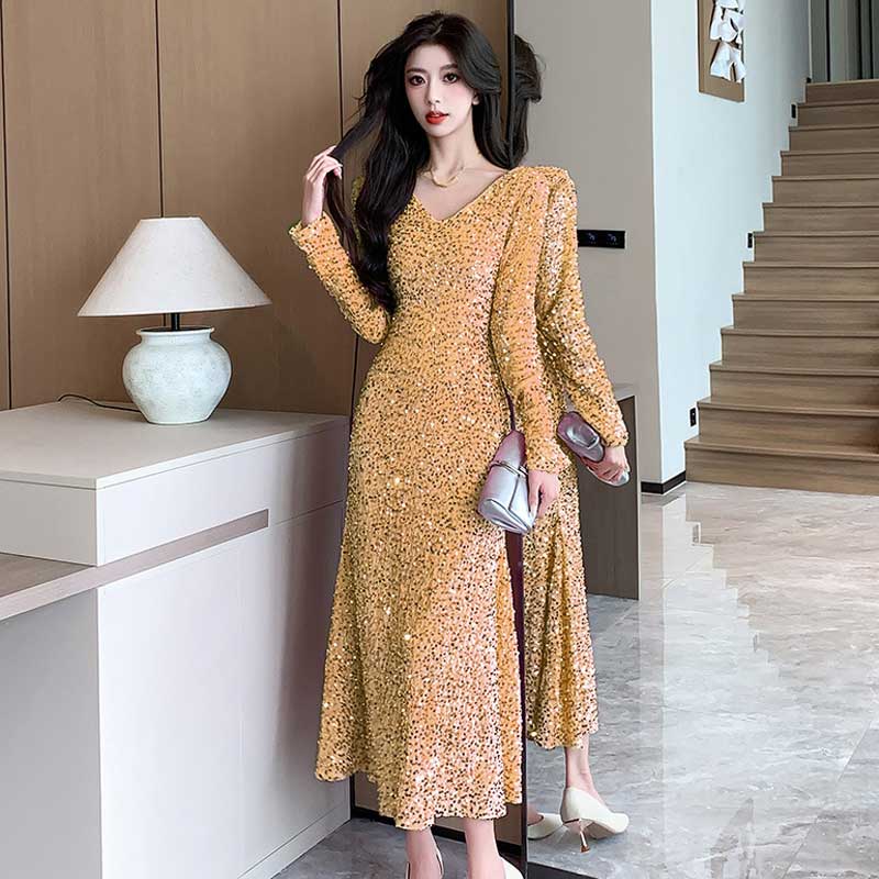 スパンコールフレアワンピース(5colors)