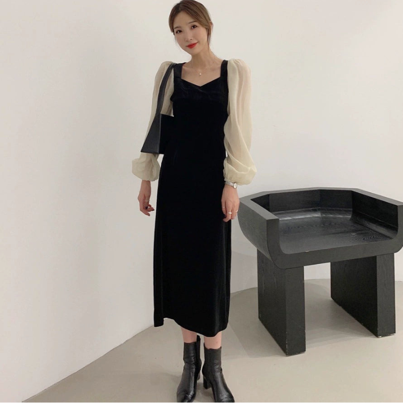 シフォンスリーブベロアワンピース