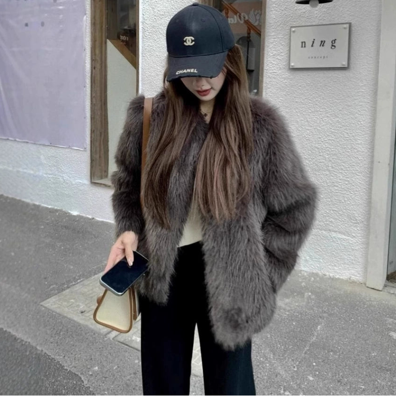 フェイクファーノーカラーコート(2colors)