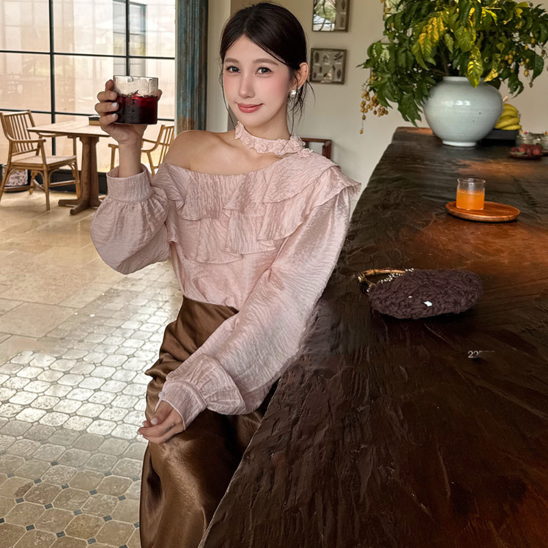 ワンショルダーフリルカラーブラウス(3colors)