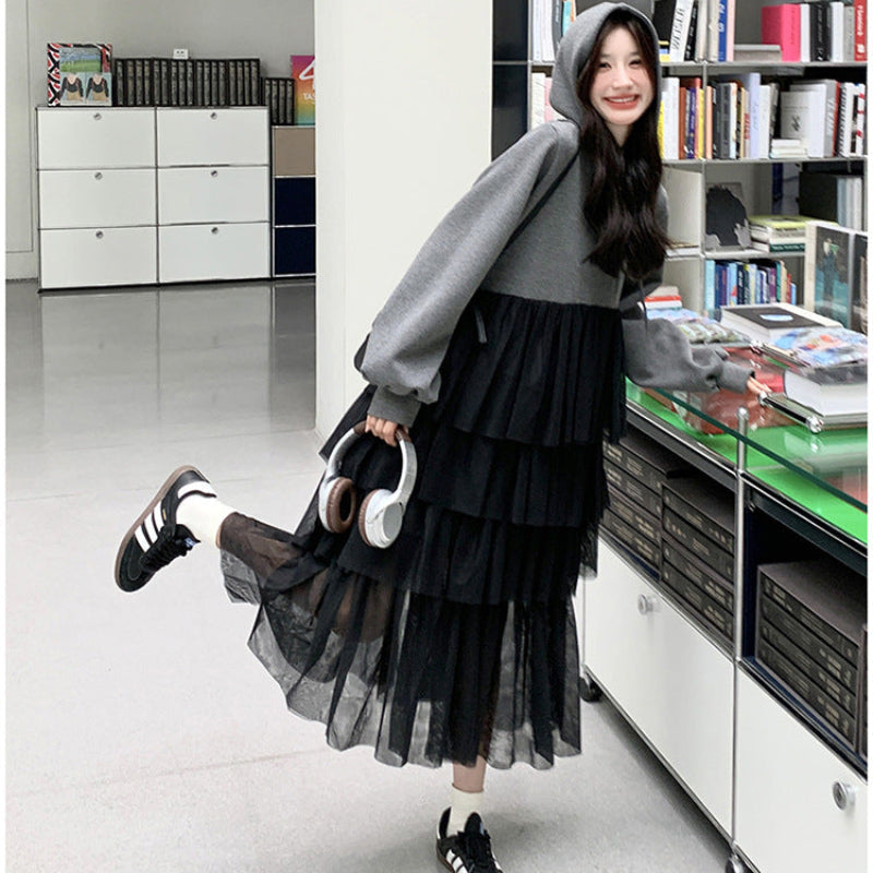 チュールドッキングパーカーワンピース