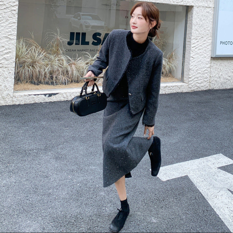 ラメツイードジャケット×スカートスーツ
