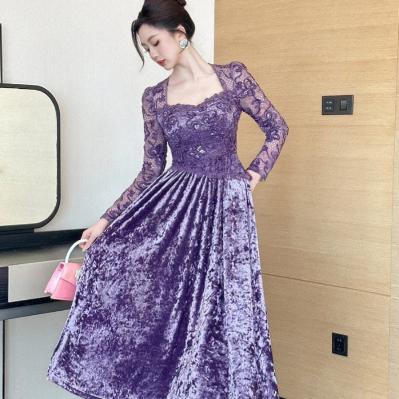 スクエアネック ベルベットドレス(2colors)