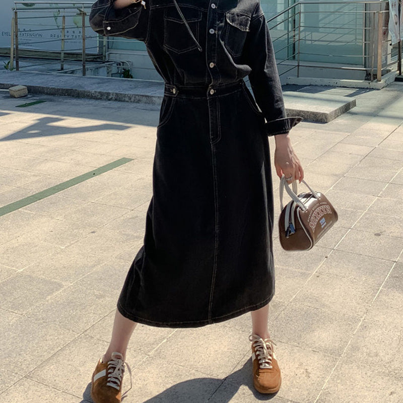 デニムロングシャツワンピース