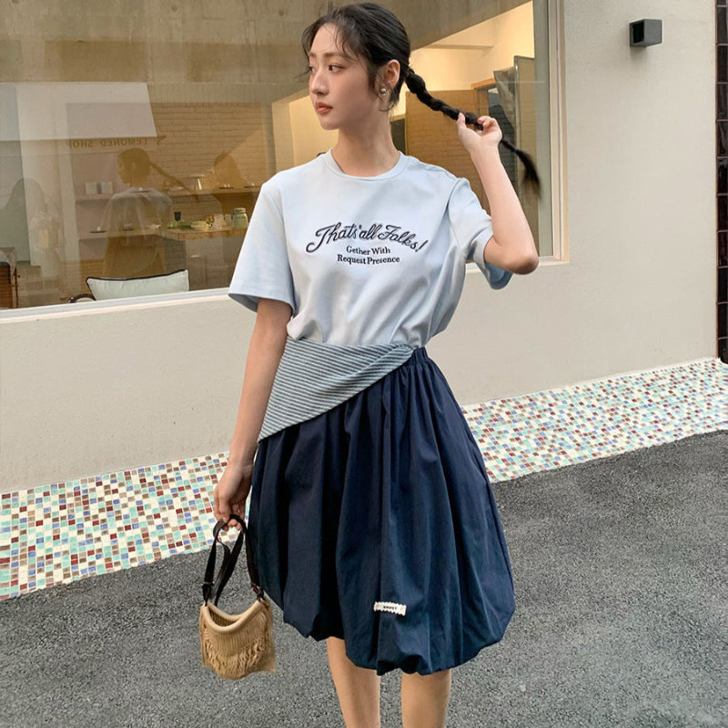 ショール付フロントロゴTシャツ(3colors)