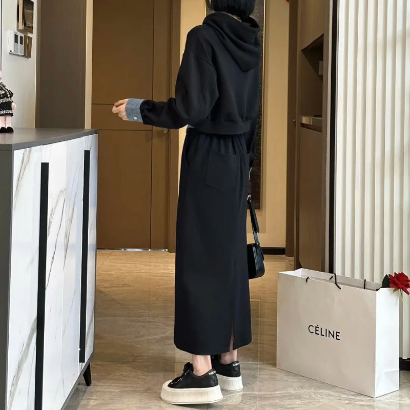 ショート丈パーカー×ロングスカートスウェットセット(2colors)