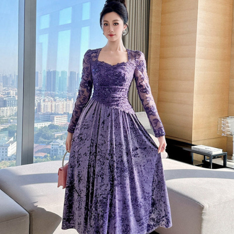 スクエアネック ベルベットドレス(2colors)