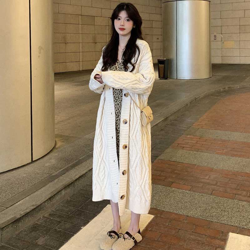 ケーブル編みロングニットカーディガン(4colors)