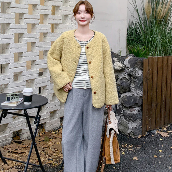 ノーカラーボアジャケット