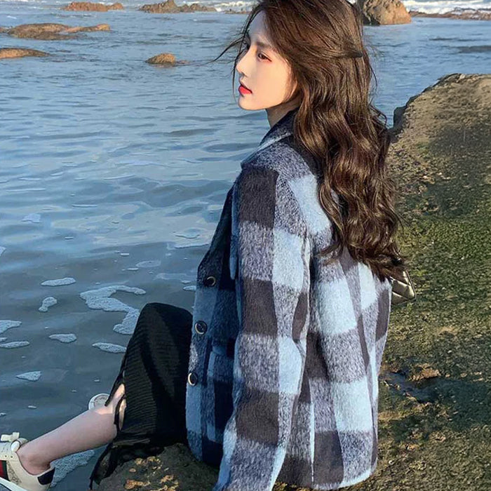 チェックシャギーコート