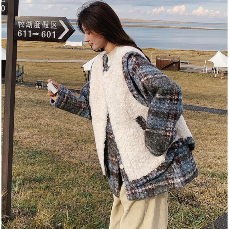 ボアベスト×中綿入りツイードジャケット