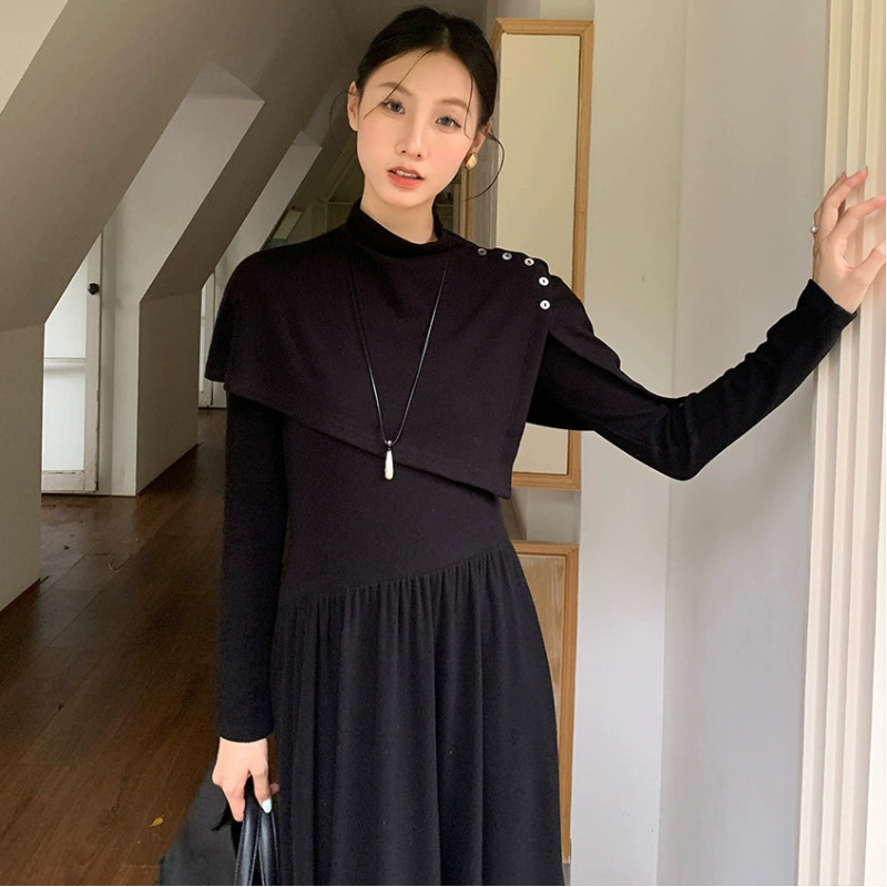 ボタンショール×ニットワンピースセット