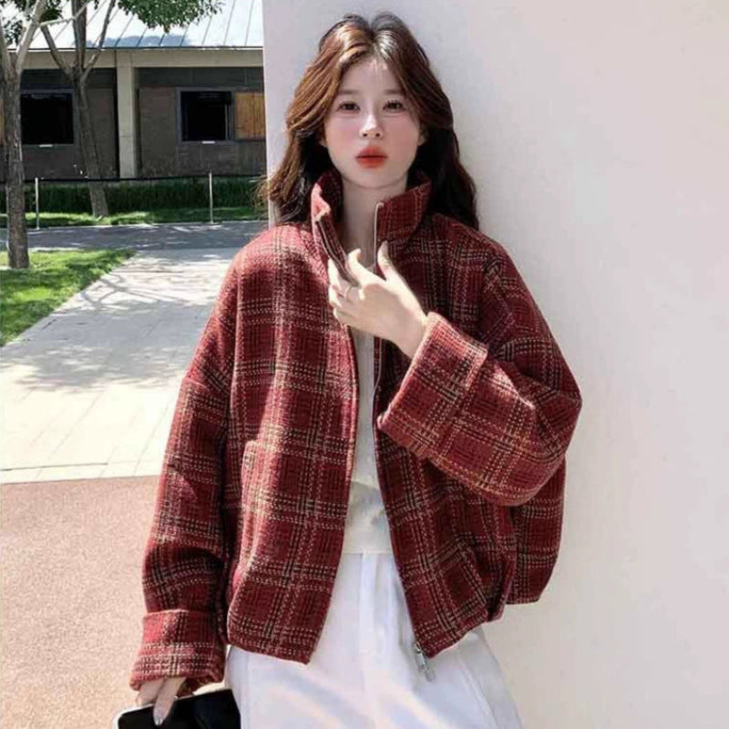 ブロックチェックショートコート