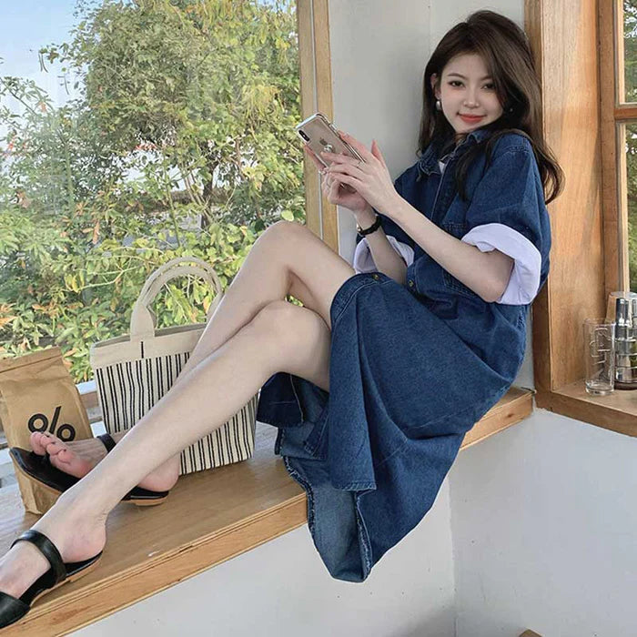 ワークスタイルデニムシャツワンピース