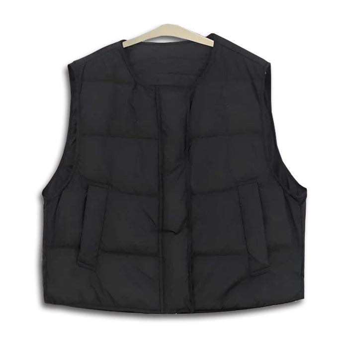 ショート丈ダウンベスト(3colors)（灰・黒・橙）秋/冬 重ね着に最適