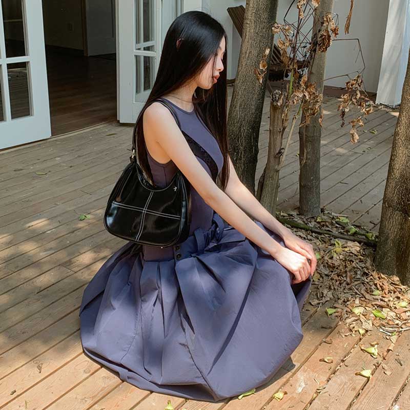 アシンメトリードッキングワンピース（青）春/夏 個性が光るデザイン