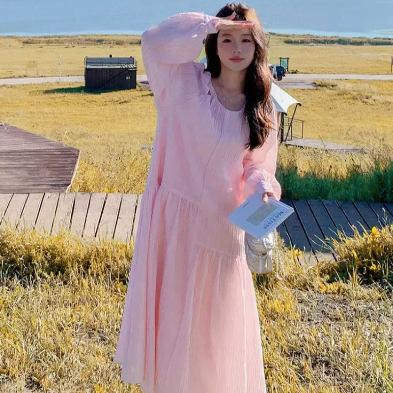 アシンメトリーシフォンワンピース(ピンク)春夏秋ガーリーワンピ アシンメトリーシフォンワンピース(ピンク)春夏秋ガーリーワンピ