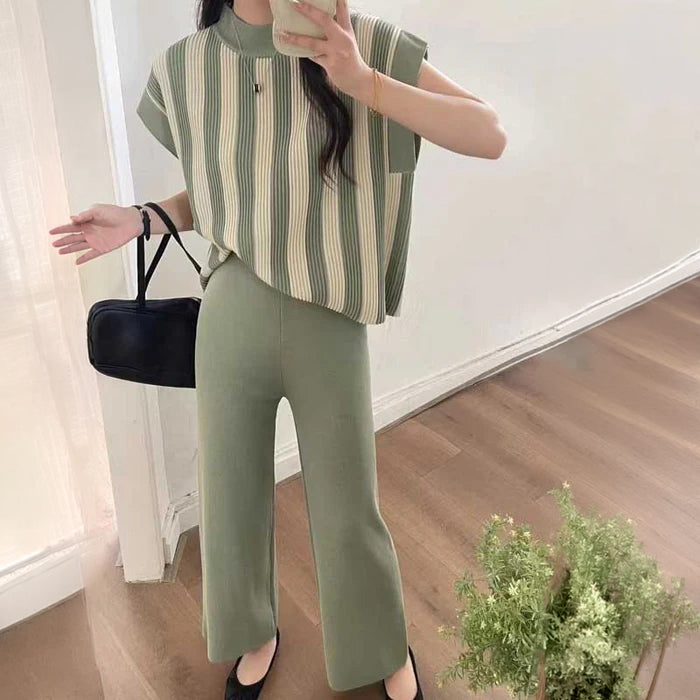 ストライプニット×リラックスパンツ(6colors)