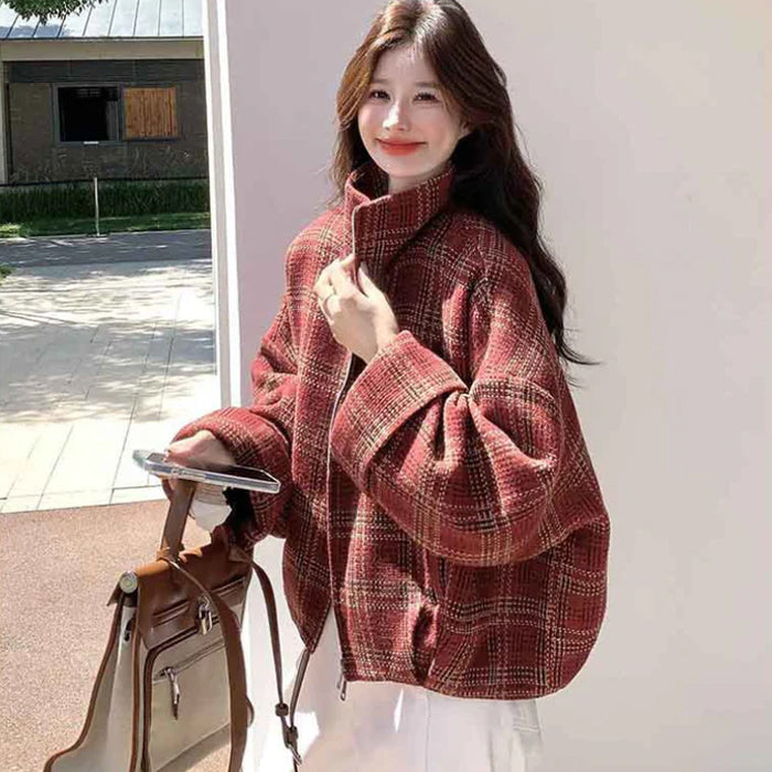 ブロックチェックショートコート