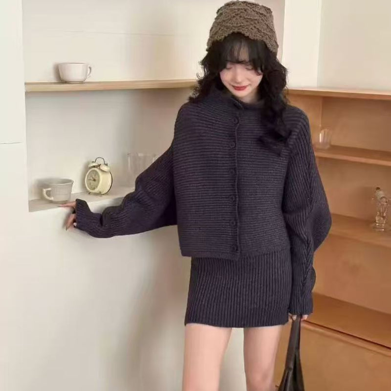 ドルマンリブニット×スカートセットアップ(5colors)