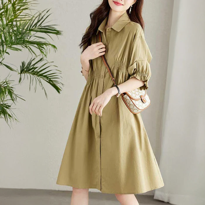 ギャザースリーブシャツワンピース(4colors)