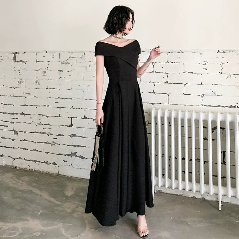 オフショルダーエレガントロングドレス(3colors)