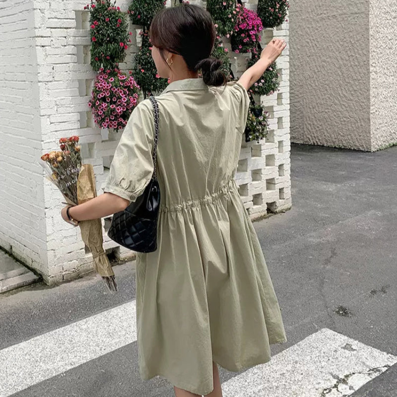 ナチュラルグリーンシャツワンピース