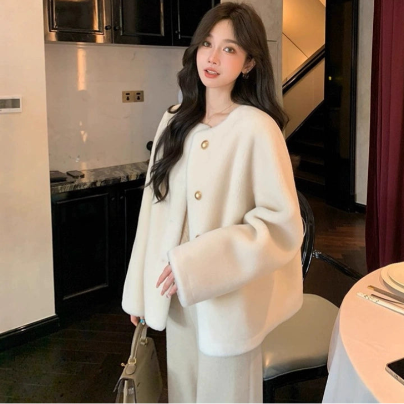 ゴールドボタンウールショートコート(2colors)