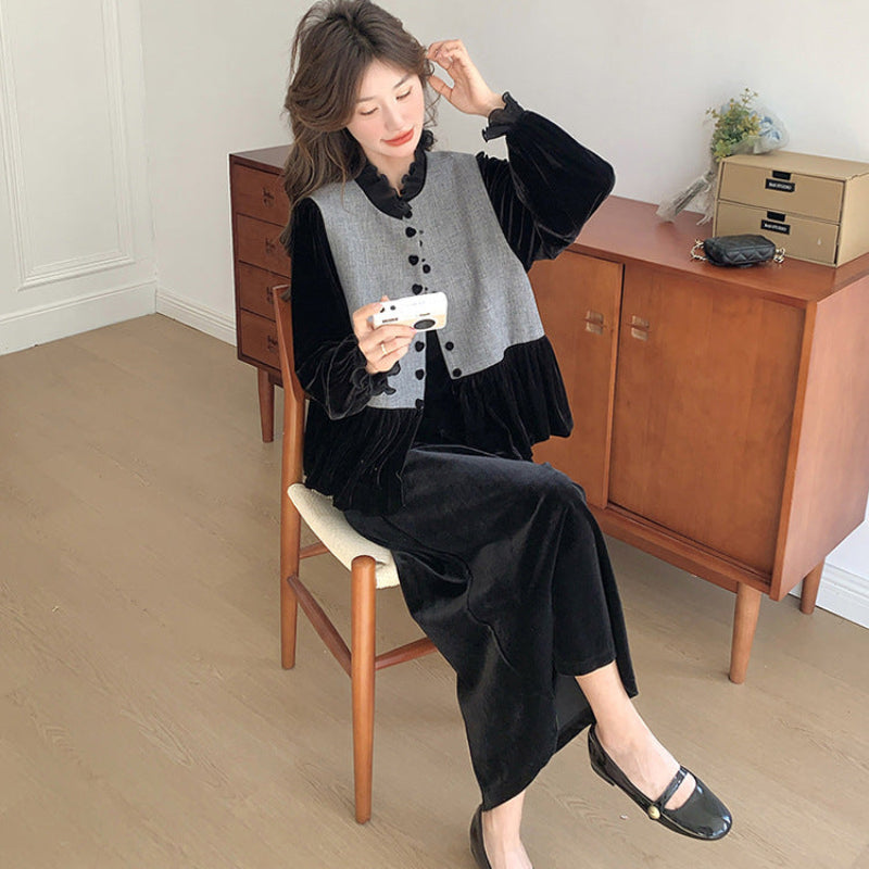 エレガンスベルベットベスト×トップス×スカート３点セット