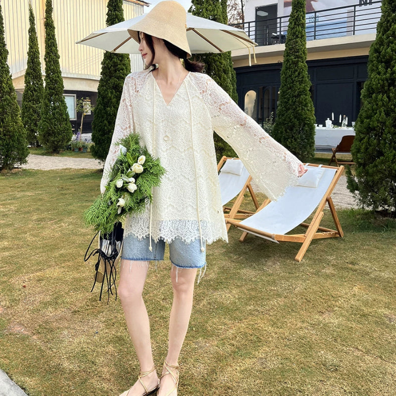 総レースチュニックブラウス