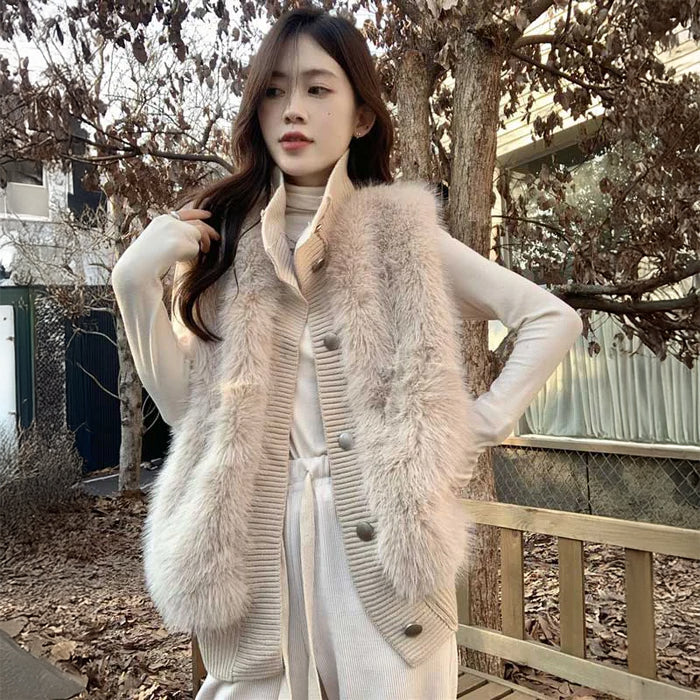 ファー切替ニットベスト(2colors)