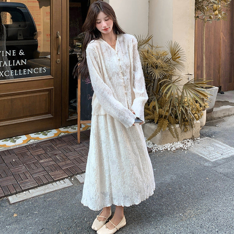 シフォンブラウス×スカートスーツ (2colors) (白・黒) 春/夏/秋