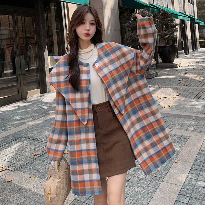 ビッグカラーチェックコート