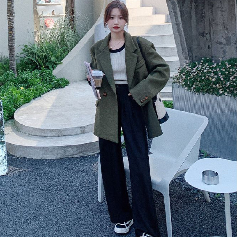 オリーブグリーンウールブレンドジャケット (緑) 秋/冬/春 3XLまで