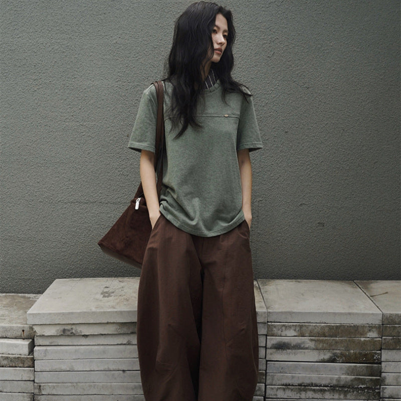 スカーフ付きカラーデザインTシャツ (3colors)