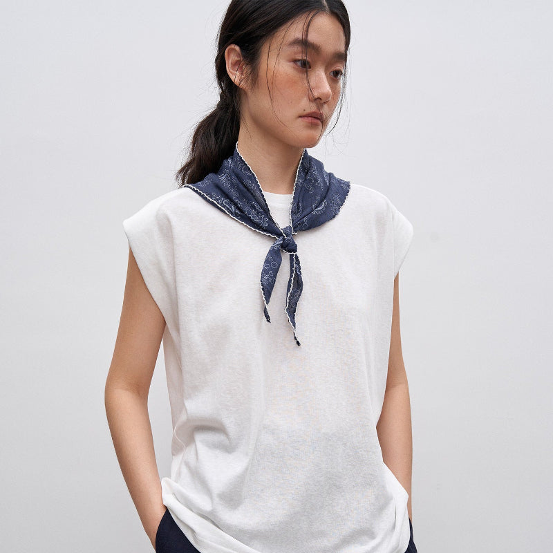 スカーフ付きフレンチスリーブTシャツ (2colors)