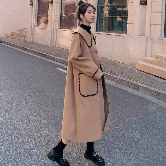 スカラップ刺繍ビッグカラーロングコート