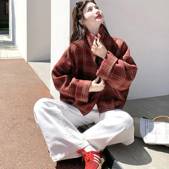 ブロックチェックショートコート