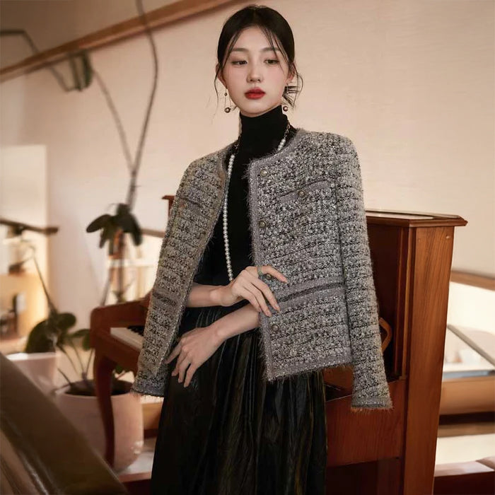 ノーカラーツイードジャケット