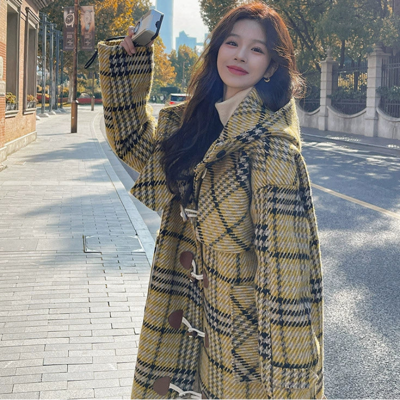 イエローチェックダッフルコート