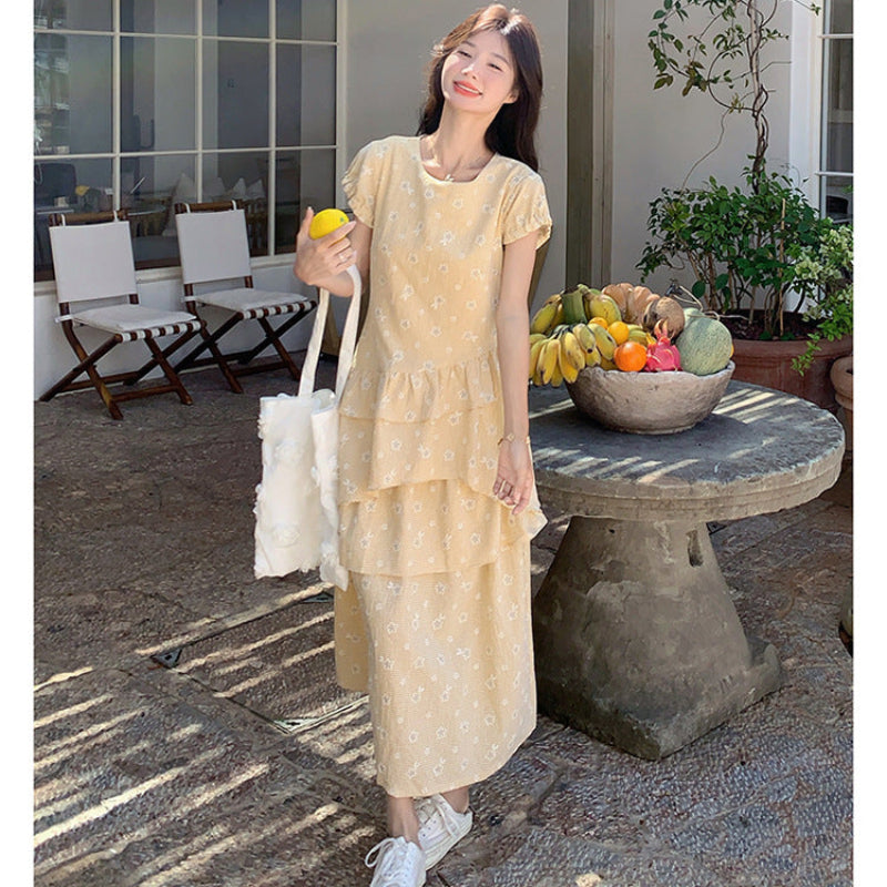 レトロイエローフリルデザインワンピース