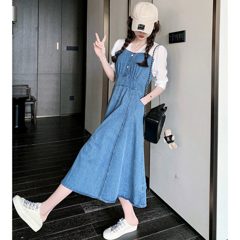 カットソードッキングデニムワンピース