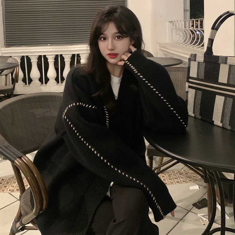 ステッチアクセントVネックカーディガン(2colors)