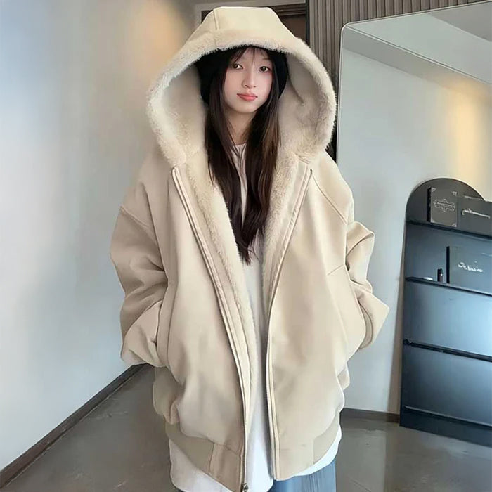 ボア裏地付きフーデッドブルゾン(2colors)