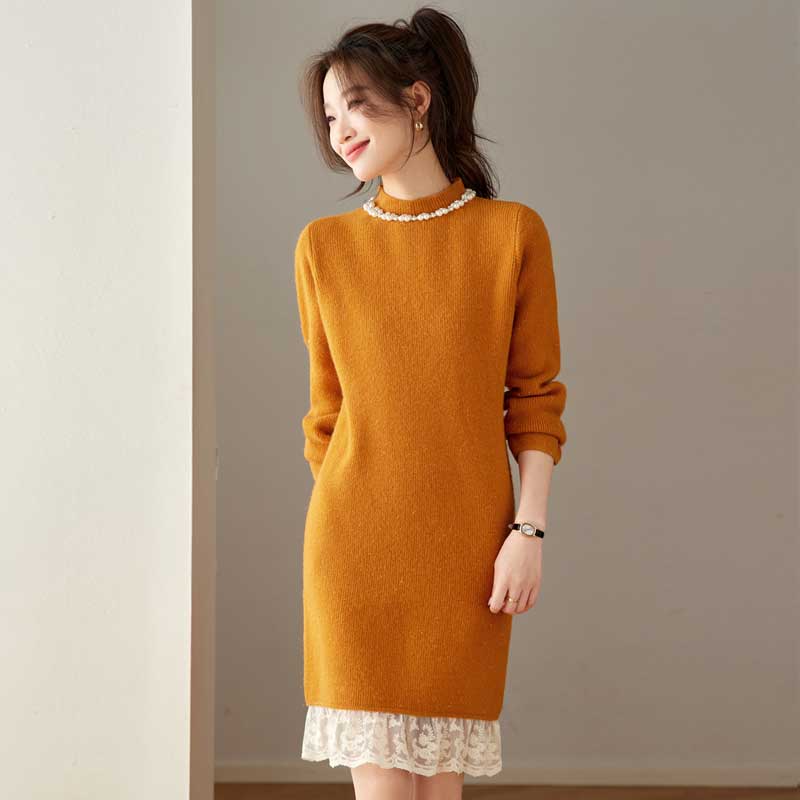 レースレイヤード風ニットワンピース(5colors)