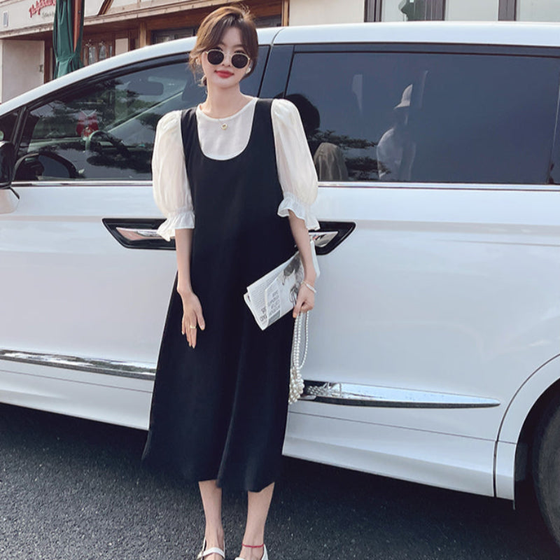 バルーンブラウス×バックリボンワンピースセット