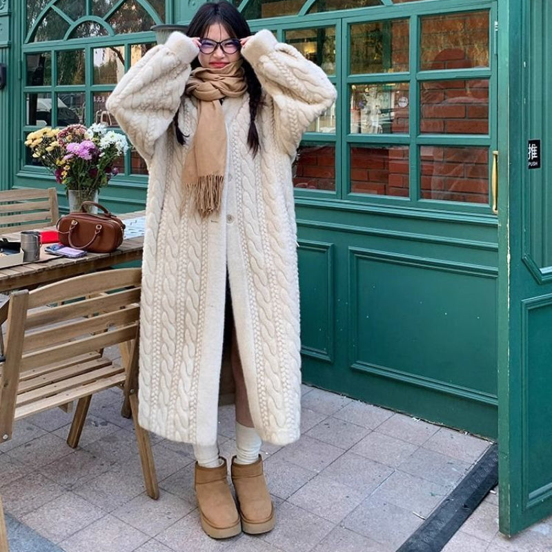 ケーブルデザインロングコート(2colors)