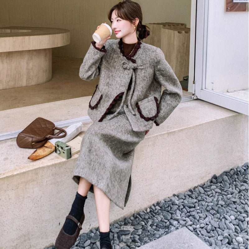 ミックスツイードジャケット×スカートスーツ