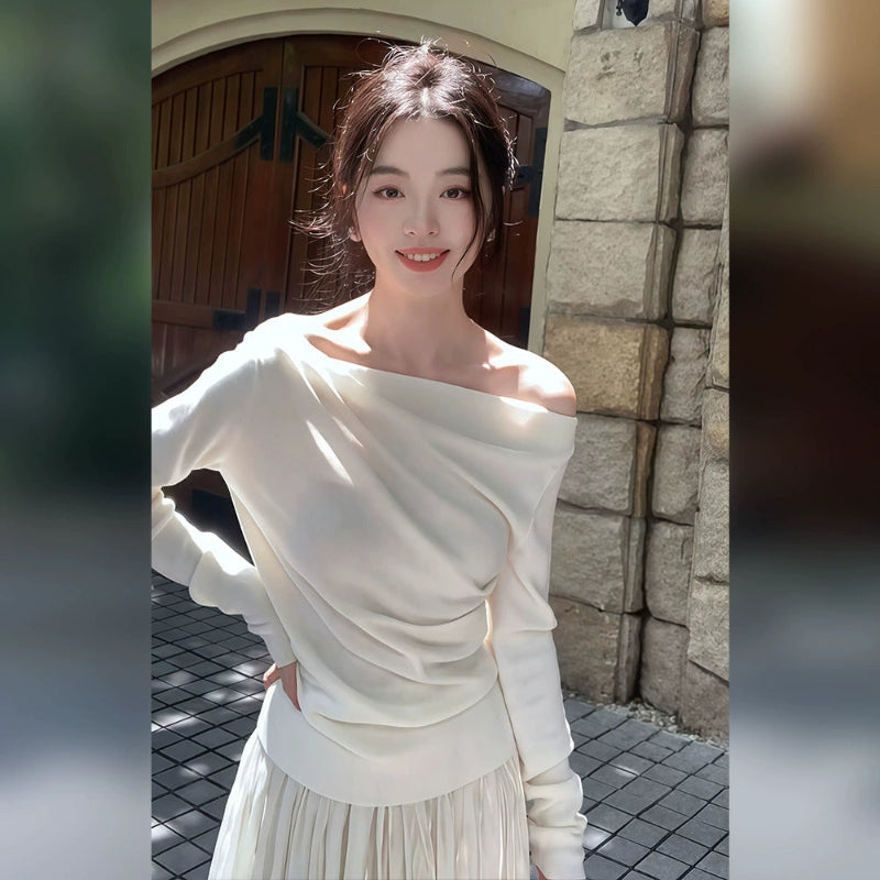 オフショルダーニットトップス